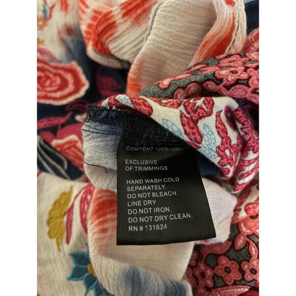 Calessa Blouse Womens 1X Blue Red Tie Dye Embroidered Boho Tunic Button Front - Picture 4 of 7